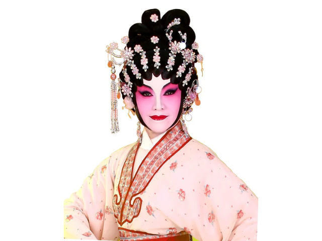 Woman dressed in extravagant Chinese opera makeup and costume