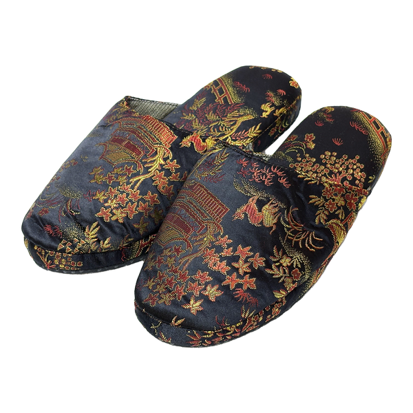 Brocade Comfy Slippers Landscape Design - Black