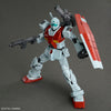 Gundam Model Kit - RGM-79 GM (Shoulder Cannon / Missile Pod) - GM posing with shield and assorted weapons.
