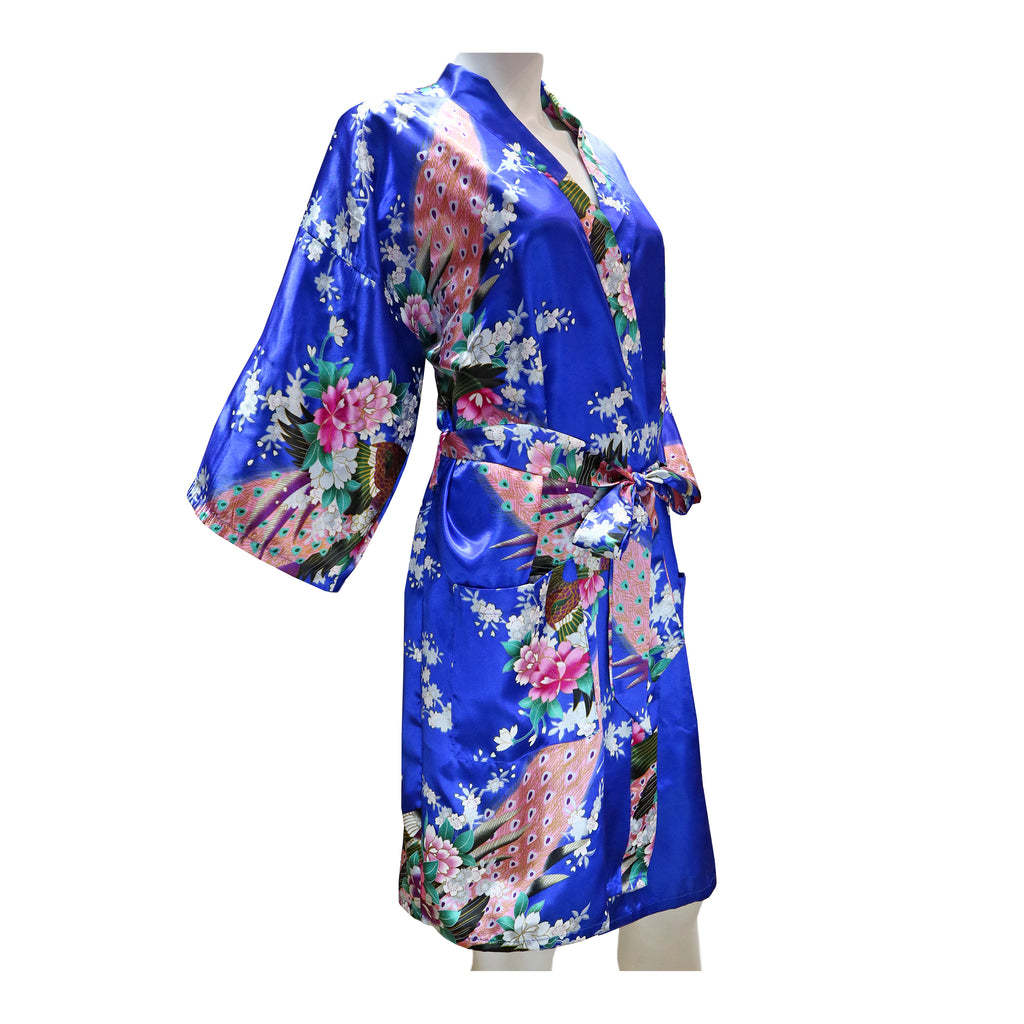 Thigh-Length Robe Peacock Print