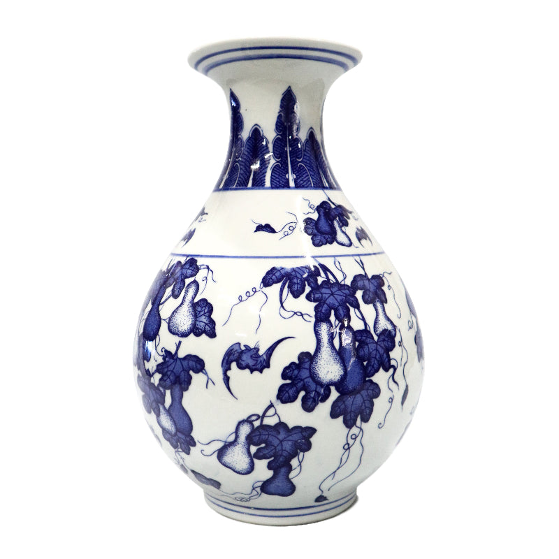 Pear-Shaped Blue on White Floral Gourds Vase