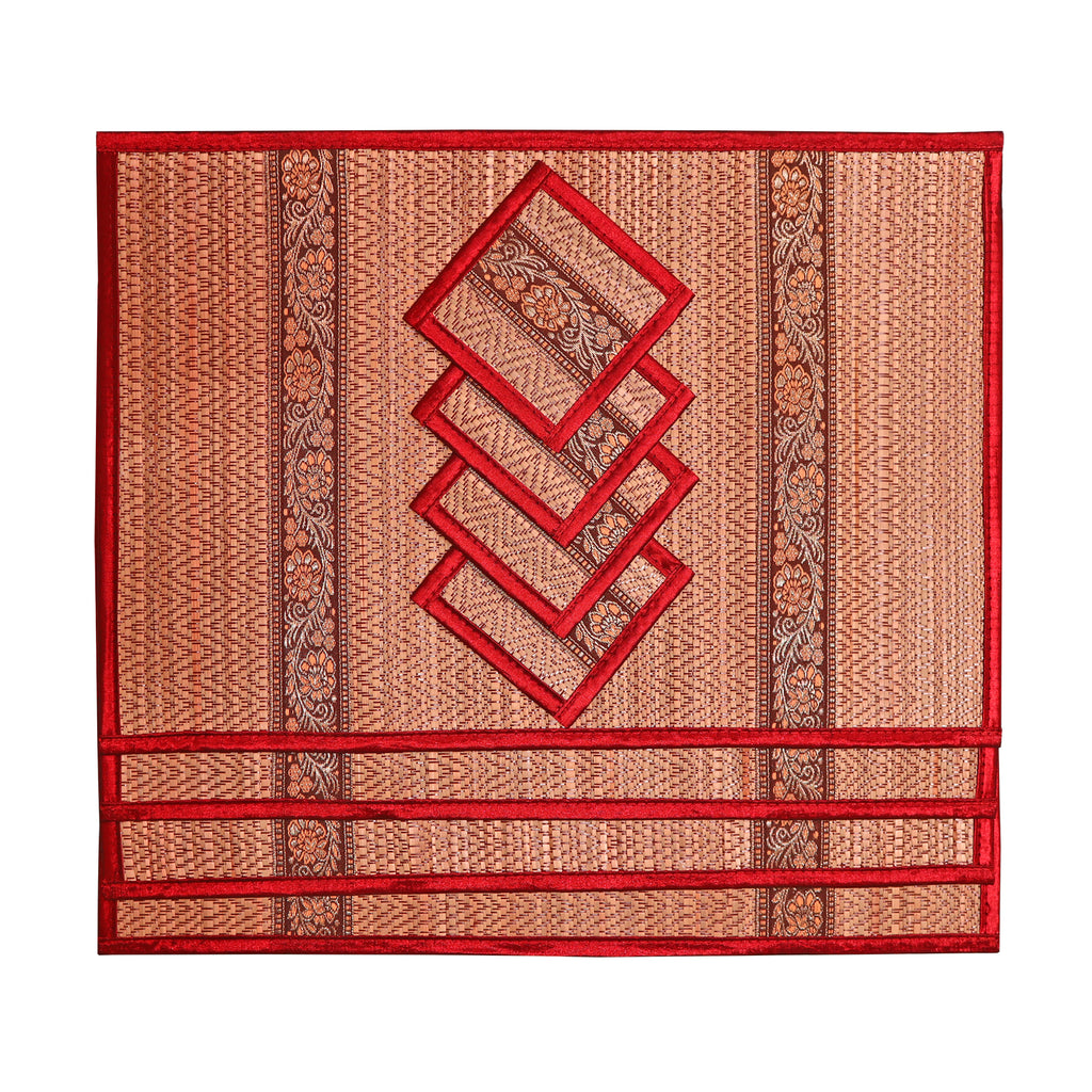 Thai-Style Woven Placemat and Coaster Set of 4 (Various Colors)
