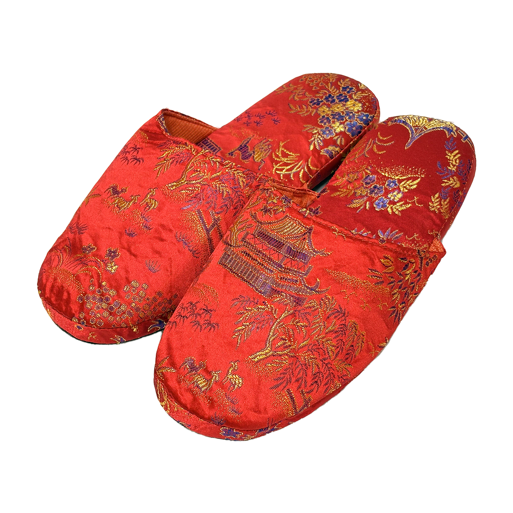 Brocade Comfy Slippers Landscape Design - Red