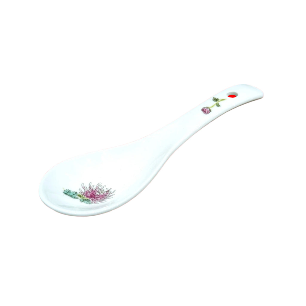 Engraved Ceramic Soup Spoon - Chrysanthemum