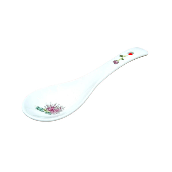 Engraved Ceramic Soup Spoon - Chrysanthemum