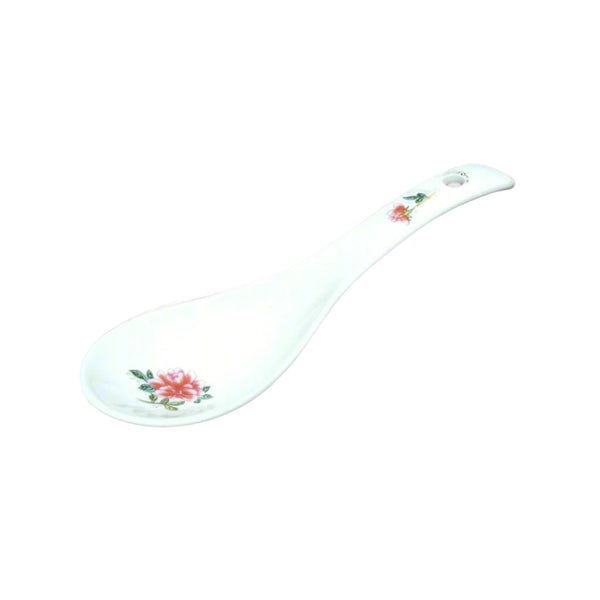 Engraved Ceramic Soup Spoon - Peony