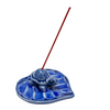 Ceramic blue turtle on leaf - incense holder with incense