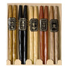 Five pairs of natural wood color ridged chopsticks in assorted colors.