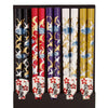 Five pairs of crane print chopsticks packaged in a cellophane bag