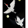 White Flying Crane under the Moon Brocade Fabric - Black