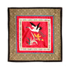 Hand Embroidered Silk Square Placemat - crane with flower on red background